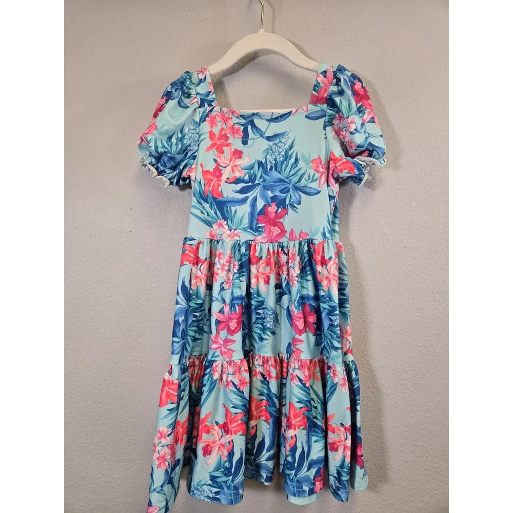 Tommy Bahama Tropical Floral Tiered Puff Sleeve Summer Dress 4T